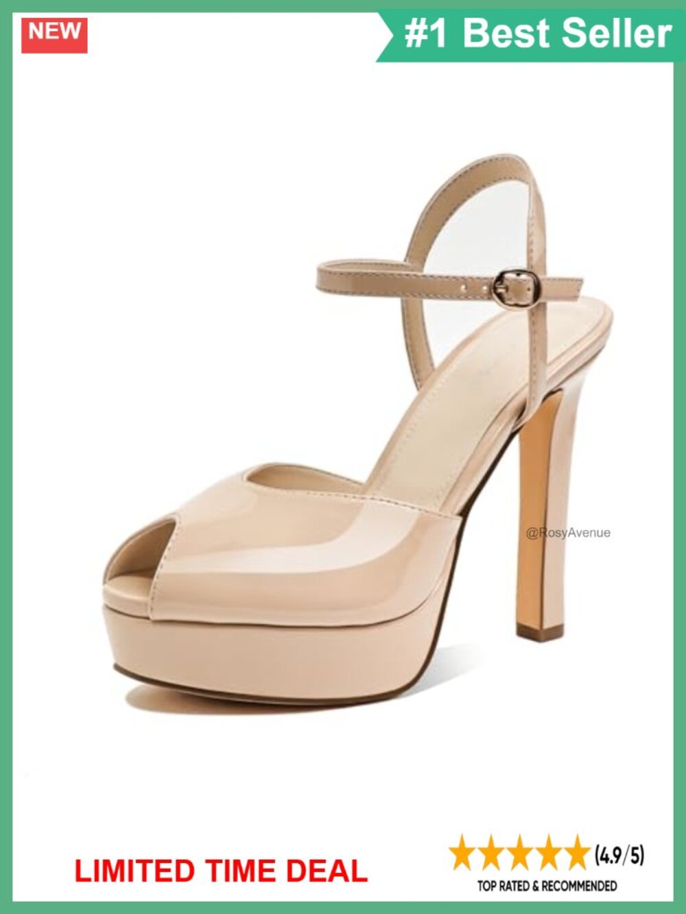 Womens Platform Heeled Sandals Faux Leather Peep Toe Ankle Strap Chunky High